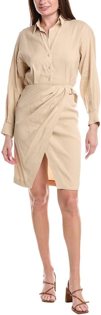 Maje Womens Linen-Blend Wrap Shirtdress, 36, Beige