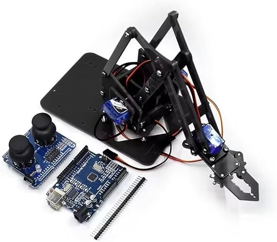 Oniissy 4 DOF Robotic Arm Claw DIY Electronics Kit For Arduino, Acrylic for steam Learning Toy, Educational Robotic Hand Assembly Set Ages 14+ Acrylic Robotic Hand(Black Pro)