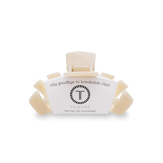 TELETIES - Small Hair Clip - Hair Claw Clips for Women - Strong Grip, Bendable Teeth, Comfortable Curved Design - Ideal for Thin or Short Hair - For All Hair Textures - Almond Beige