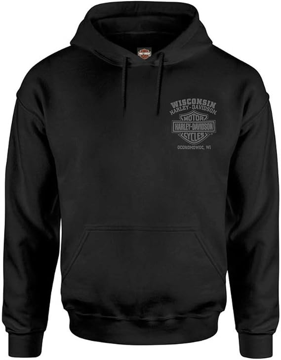 Harley-Davidson Men's Fastened Bar & Shield Fleece Pullover Hoodie, Black