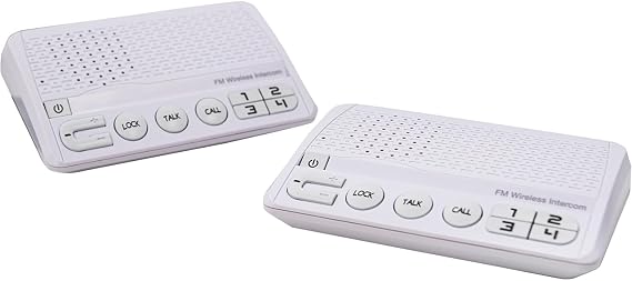 Handsfree 4-Channel Wireless Intercom Set with Volume Control - Portable Easy to Use Two Way Talk Communication System - Perfect for Home, Small Offices, Clinics, Store Rooms, Workshops, Nurseries