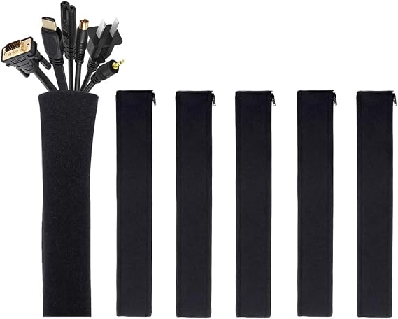 [6 Pack] JOTO Cable Management Sleeve Cord Management System for TV/Computer/Home Entertainment, 19-20 Inch Flexible Cable Sleeve Packaging Cover Organizer - Black, JT-08362256