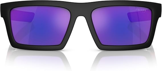 Prada Linea Rossa Dark Blue Mirror Purple Rectangular Men's Sunglasses PS 02ZS U1BO05U 55