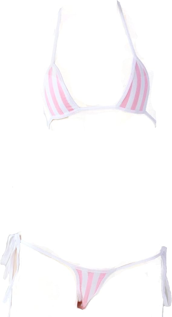Anime Lingerie Stripe Micro Bikini Kawaii Swimsuit Japanese Bra and Panty Set Cute Bathing Suit Sexy Cosplay Outfit