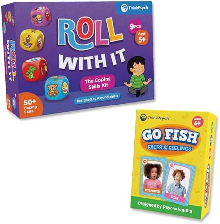 ThinkPsych Roll with It and Go Fish - Emotions Bundle - Learn Feelings & Coping Skills Through Play