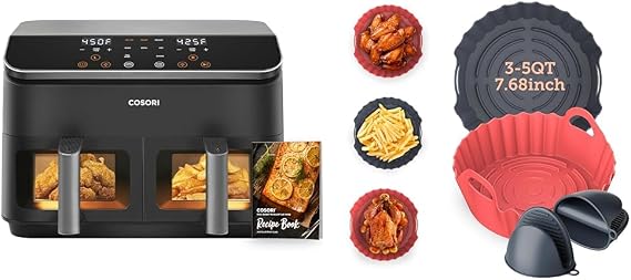COSORI Dual Basket Air Fryer 9 Qt with 2 Silicone Liners for 3-5 Qt Air Fryers