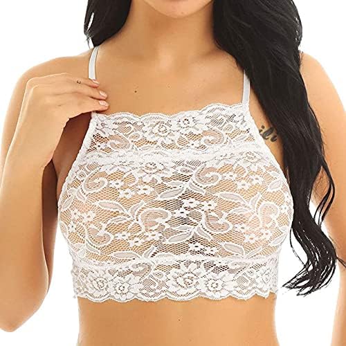 Womens Strappy Lace Camisole Tanks Bra Sheer Bustier Cut Out Cami T-Shirt Vest Crop Tops Underwear with Straps