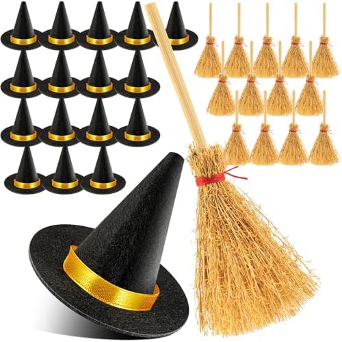 Mini Witch Hat, 14/28/42/56 Pcs Small Black Witch Hats for Crafts Halloween Party Decor
