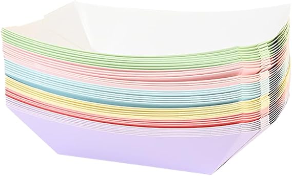 FSSTUD 50 Pcs Paper Food Boat Trays French Fries Serving Paper Tray Snack Boat Baskets Appetizer Popcorn Paper Trays Hot Dog Tray Holders Colored Paper Food Boats