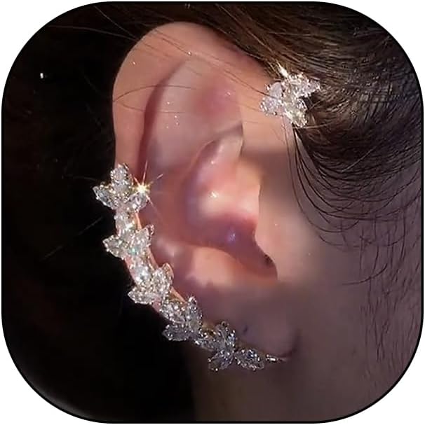 Sparkling Crystal Leaf Ear Cuff Earrings for Women Fairy Ear Wrap Earrings