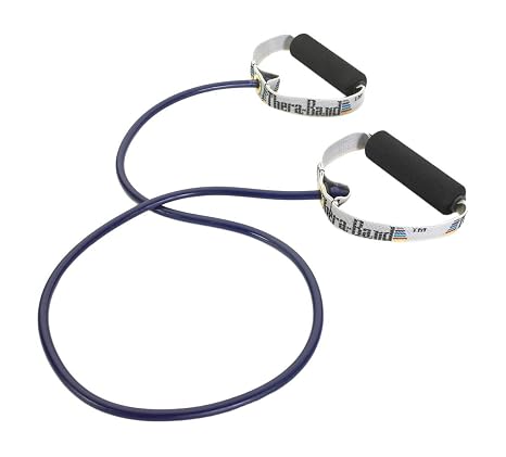 THERABAND Resistance Tubing with Soft Handles, Blue, Extra Heavy Level, 48" Latex Stretch Resistance Bands for Exercise, Professional Workout Bands for Upper & Lower Body, Color-Coded Levels