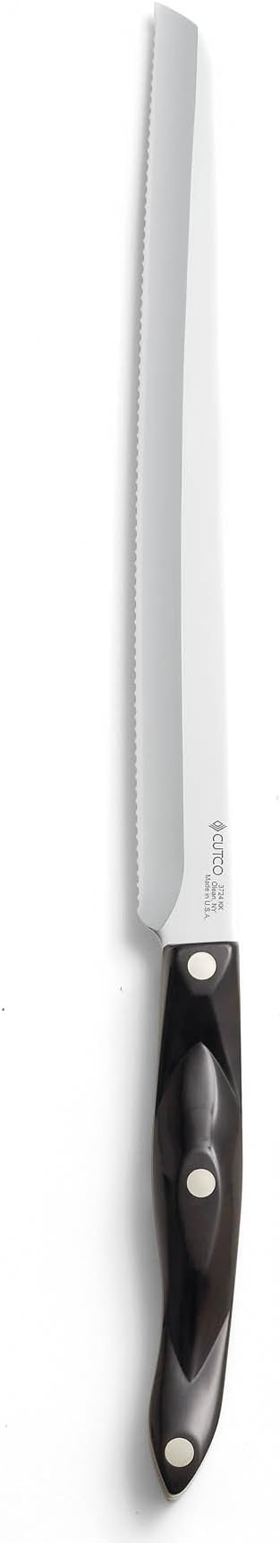 CUTCO Model 3724 Santoku-Style Slicer with 10" Double-D serrated edge blade and 5.5" Classic Dark Brown handle (often called "Black").