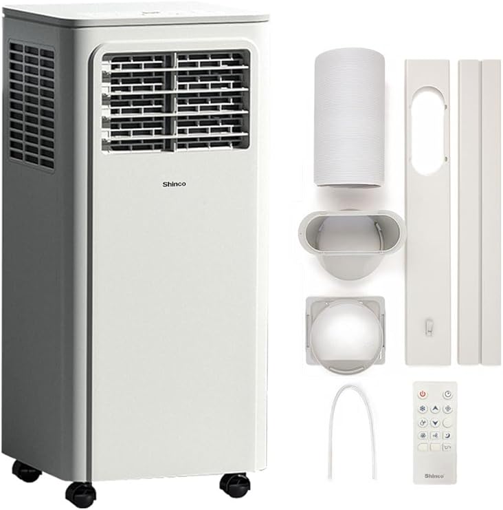 Shinco Portable Air Conditioner, 9000 BTU 2,6kW, Cooling, Dehumidifier, Fan, Sleep Mode, For Max 18㎡, Remote Control, 24h Timer, Window Kits [Energy Class A] [Energy Class A]