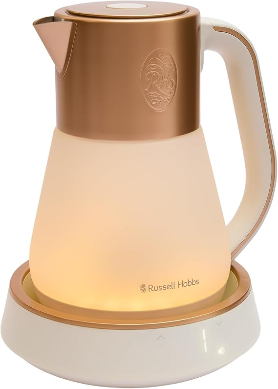 Russell Hobbs Calm Kettle, 1.7L, AI-Designed, Quiet Boil Technology | Variable Temperature 40-100°C, Digital Display, Soothing Sounds, 360° Base, Frosted Glass, Copper Accents, 3000W Power