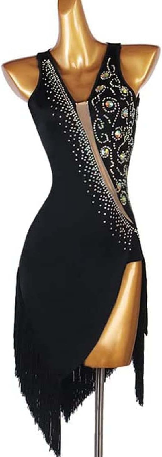 Women's Fringe Latin Dresses Backless Ballroom Dancing Costume Tango Cha Cha Rumba Dancing Practice Skirt
