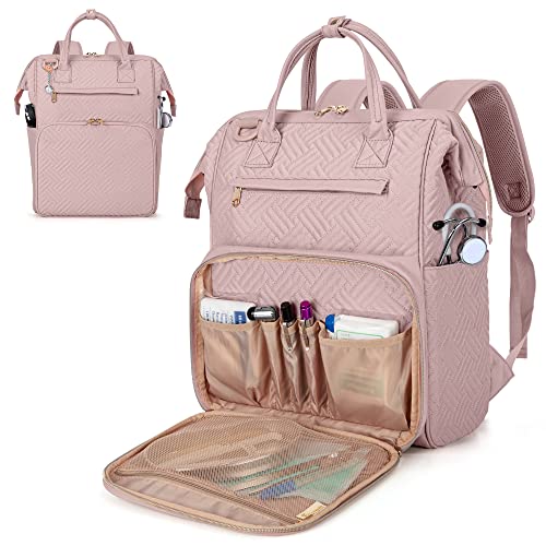 Fasrom Nurse Backpack for Work Women, Nurse Tote Bag with Laptop Compartment for Clinical Study and Home Health Care, Pink Empty Bag Only