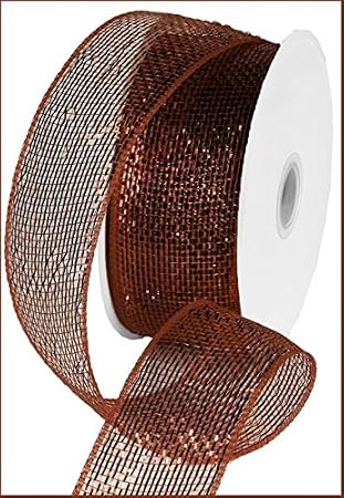 Metallic Deco Mesh Ribbon, for Making Rustic and Cozy Fall and Winter Wreaths and Bows, 2.5" x 25 Yards, Chocolate Brown Copper Metallic, RS2004E2