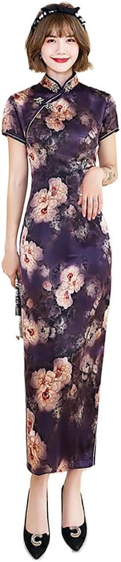 Chinese Retro Dress enhances Temperament, Silk Scarf Printed Cheongsam, Daily Banquet Womens Performance Clothing