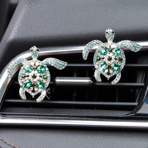 2PCs Bling Turtle Car Air Freshener Vent Clip, Crystal Diamond Vent Clip Decoration