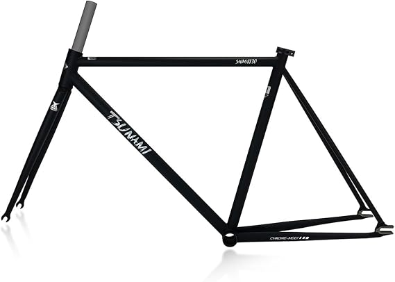 700C Cr-Mo Steel Fixed Gear Bicycle Frame, Size 50/52/55cm, Single Speed, Track Frame, 100mm/120mm Quick Release Axle, 68mm Bottom Bracket with Fork Black, 52cm