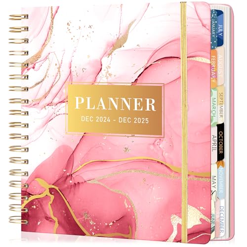 CAGIE 2024-2025 Planner Weekly and Monthly 13 Month 2025 Hardcover Planner for Women with Pockets, Large Pink Marble Calendar Planner 2025 with Stickers Tabs, Dec 2024–Dec 2025, 8.3 x 9.3"