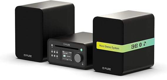 Pure Classic Stereo Mini micro hi fi system mini hifi system with CD player DAB& FM radio Bluetooth 5.3 USB AUX headphone jack 40W true stereo 2×20W woofers remote control – Black
