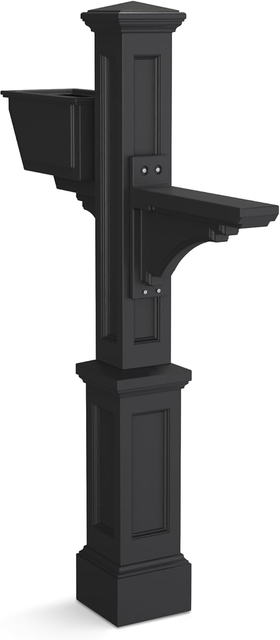Mayne Westbrook Decorative Mail Post with Planter, Black | For post-mount mailboxes, Weather & fade resistant, All season,