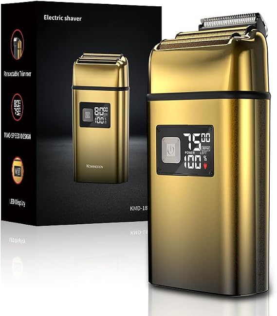 Electric Foil Shaver for Men,Electric Razor with Pop-up Trimmer,Cordless Beard Trimmer,Waterproof,Wet & Dry Shaving,LED Display,2-Speed Mode (Gold)