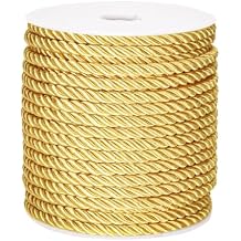jijAcraft 5mm 21 Yards Gold Rope Cord - 3Ply Twisted Decorative Cord for Sewing & Crafting, Shiny Cord Polyester String for Home Decor Curtain Tieback, Upholstery, Graduation Honor Cord