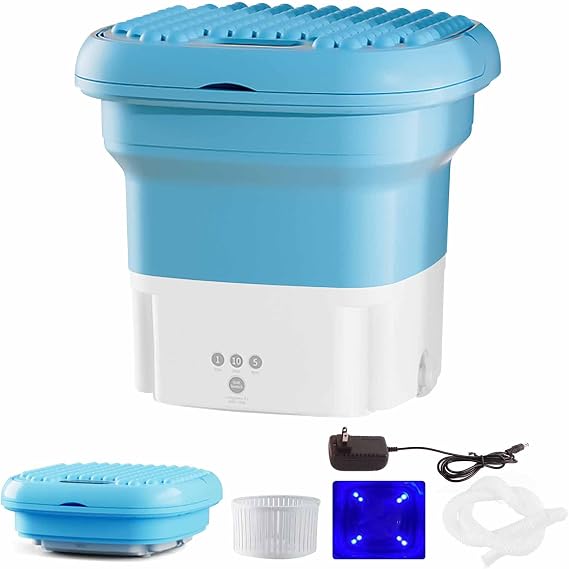Portable Washing Machine, Mini Portable Washing Machine Foldable Small Laundry Machine With Drain Basket For Washing Baby Clothes, Underwear Suitable For Camping,travel, Small Spaces(Blue)