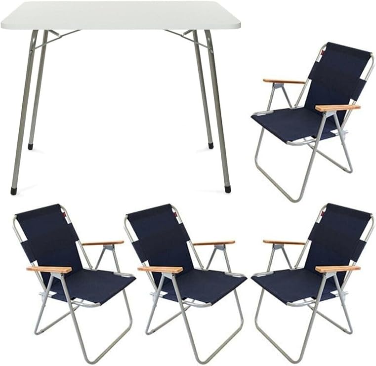 Bofigo 60X80 Katlanır Masa + 4 Adet Katlanır Sandalye Kamp Seti Bahçe Balkon Takımı Lacivert