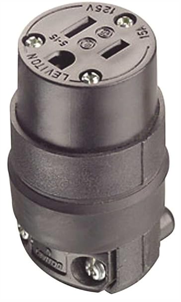 Leviton 15 Amp, 125 Volt, Cord Outlet, Rubber, Grounding, 515CR, Black