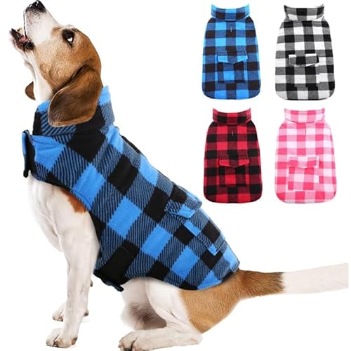 Kuoser Dog Winter Coat, Windproof Dog Fleece Jacket British Style Plaid Cold Weather Doggie Vest Coats, Reversible Cozy Warm Puppy Clothes Pet Apparel for Small Dogs XS