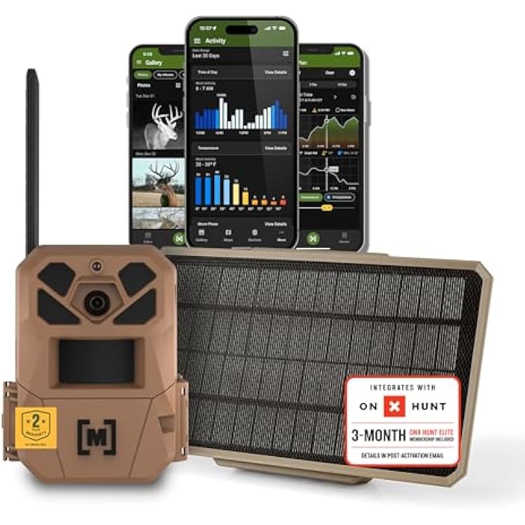 Moultrie Edge 3 Cellular Trail Camera with 3.4W Solar Kit - 40MP HD Photo Capture - 1080p Low-Glow Flash - GPS - Multi-Carrier Auto-Connect - Built-in Memory - 0.5s Trigger Speed - AI Buck Detection