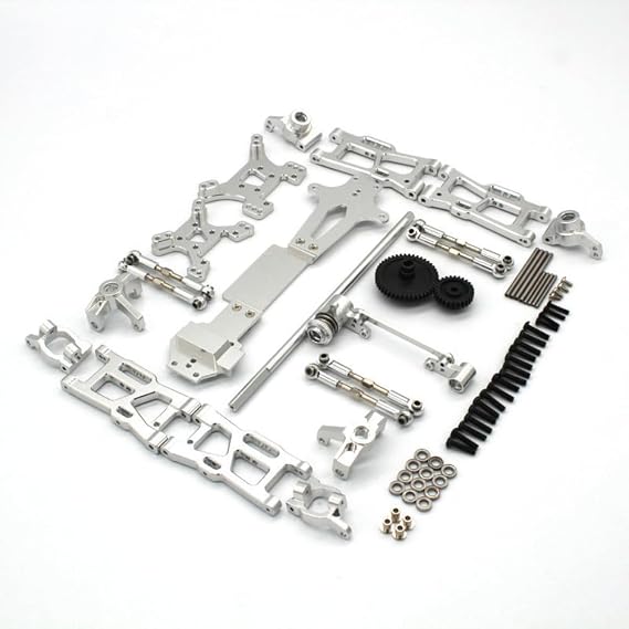 Set of Accessories for WLtoys 144001 144002 144010 1/14 RC Car Metal PO Gear Swing Arm C Seat Front and Rear Wheel Seat, Upgrade Replacement Modification Parts (Silver)