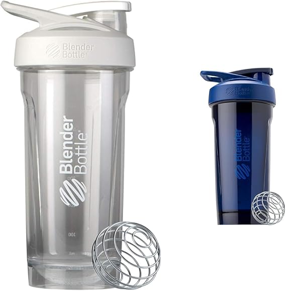 BlenderBottle 28-Ounce Strada Shaker Cups for Protein Shakes, Pre Workout, White and Blue