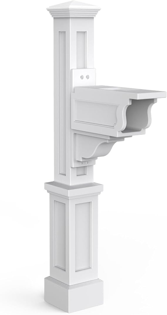 Mayne Dover Decorative Mailbox Post with Newspaper Holder, White | For post-mount mailboxes, Weather & fade resistant, All season,