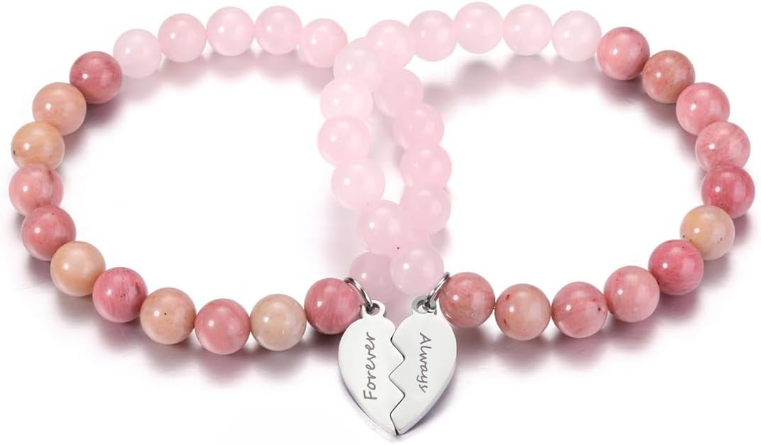 Zysta Personalized Custom Matching Heart Puzzle Piece Bracelets for Best Friend 2/3/4 Pieces 8mm Natural Stone Beads Healing Crystals Stretch Bracelet BFF Bracelet Set for for Sisters Besties Women