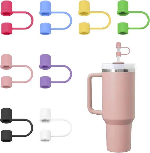 Pack of 8 Straw Covers Straw Silicone Cover Caps 10 mm Straw Accessories Dustproof Reusable for Tumbler Accessories Cup with Handle