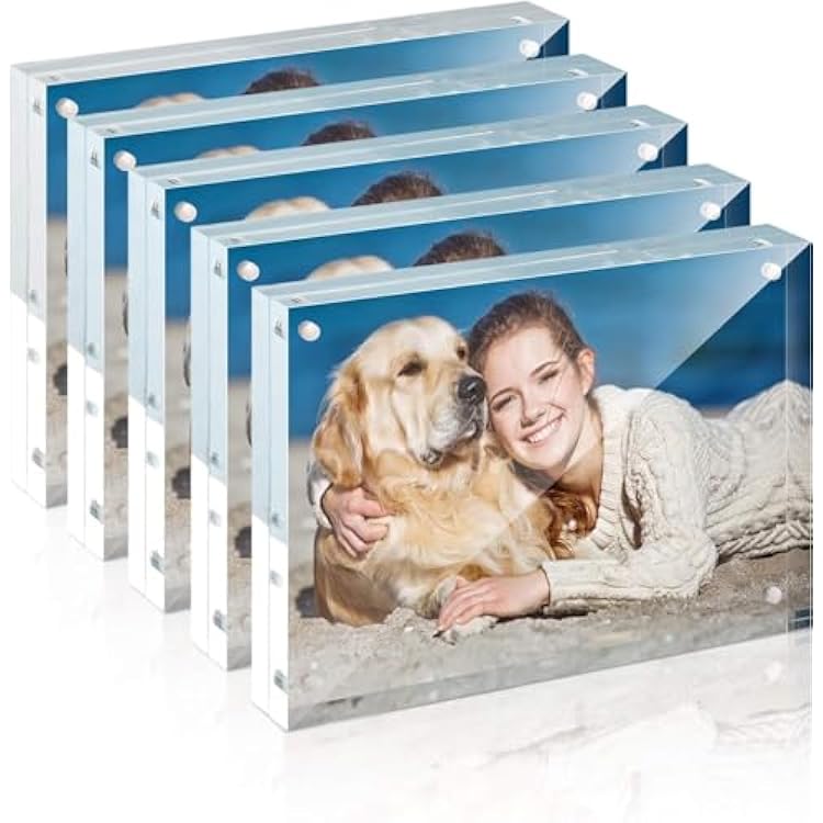 TWING 5 Pack 4 x 6 Acrylic Frame, Horizontal Magnet Double Sided 4x6 Picture Frame,1212MM Thick Clear Frameless Desktop Display Self Standing Magnetic Acrylic Block Photo Frame