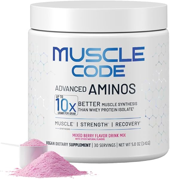 NAUTILUS Muscle Code Essential Amino Acid Powder Muscle Synthesis & Repair & Strength Natural Mixed Berry Flavor 30 Servings Clinically Studied 0g Sugar, Keto, Vegan, Gluten Free, Dairy Free