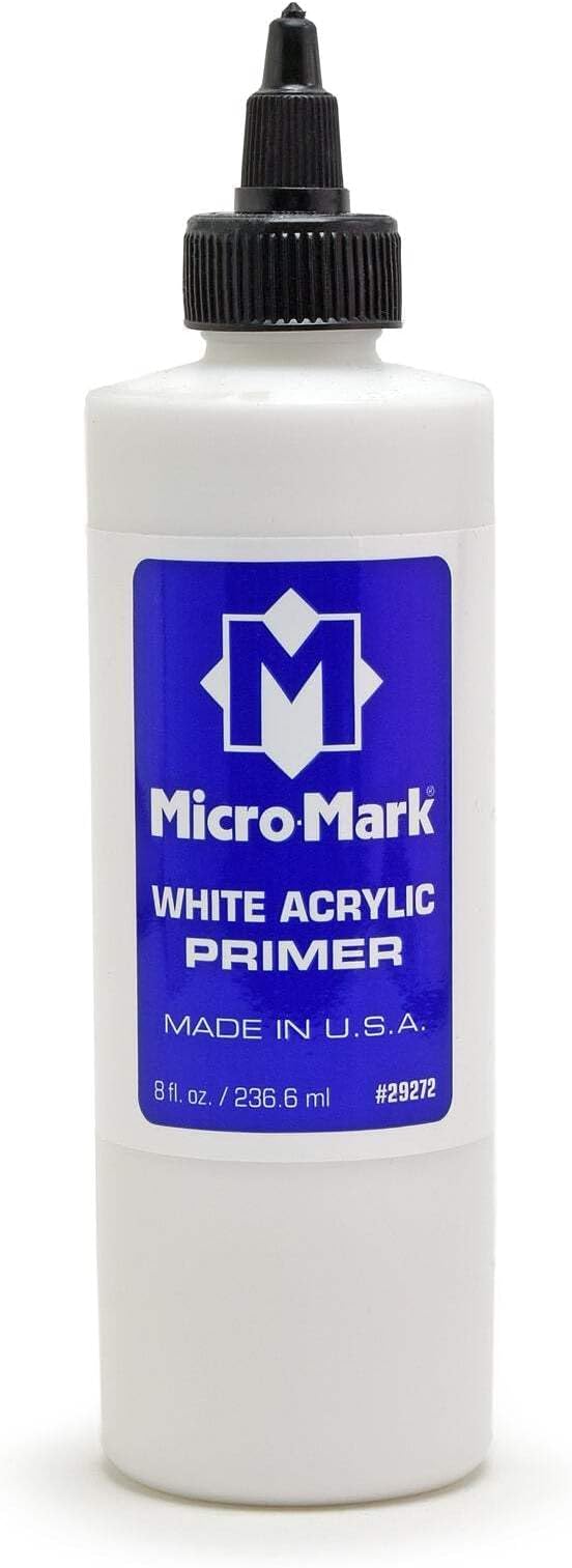 Micro-Mark Surface Primer Color | White Acrylic Primer 200 ml (6.76 fl.oz.) | Matte Finish and Fast Drying | Perfect for Airbrushing and Great Adhesion to Figurines and Scale Models, Made in the USA