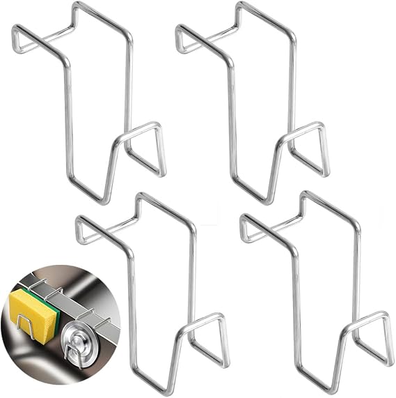 4 Pcs Sponge Holder for Kitchen Sink Movable Hanging Sponge Caddy Organizer Stainless Steel Multipurpose Double Bowl Sink for Brush Quick Drying Dish Sponge Holde