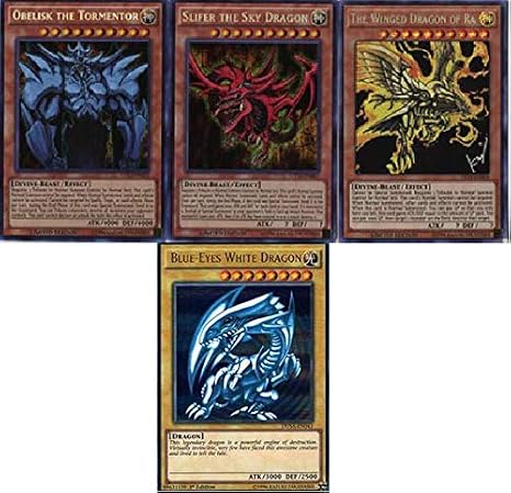 Yu-Gi-Oh - 3 God Cards! and Blue Eyes White Dragon 100 Card Lot! with Rare Cards
