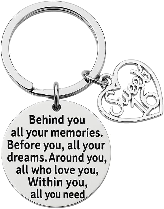 Infinity Collection Sweet 16 Inspirational Keychain, Sweet Sixteen Jewelry Birthday Gift for Girls
