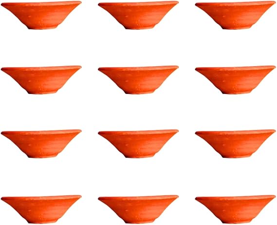 Traditional Handmade Clay Diya Set of 12 – Terracotta Earthen Oil Lamps for Diwali, Puja, Home Temple, Rangoli, Wedding Decor – Small Kulhad Style Brown Mitti Diyas for Festival Lighting