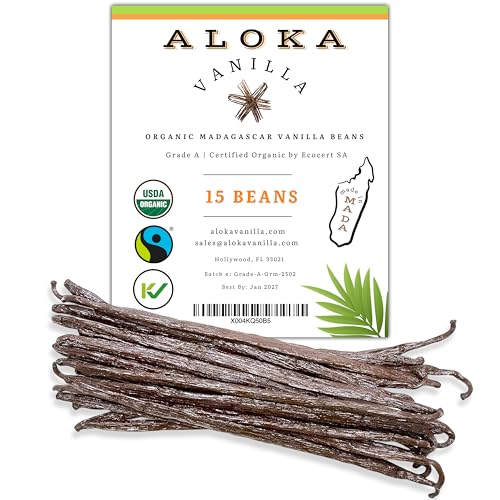 15 Count Organic Madagascar Vanilla Beans Grade A Bourbon Pods | Gourmet Whole Vanilla Beans for Baking, Cooking, Extract Making | Rich Aroma, Premium Flavor, Non-GMO, Vegan