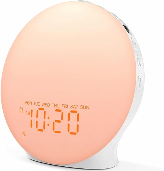 JALL Full Screen Sleep Sound Machine Sunrise Alarm Clock with 25 White Noise Nature Sounds, Wake Up Light for Bedrooms, Hi-Fi Bluetooth Speaker, 8-Hour Sleep Timer