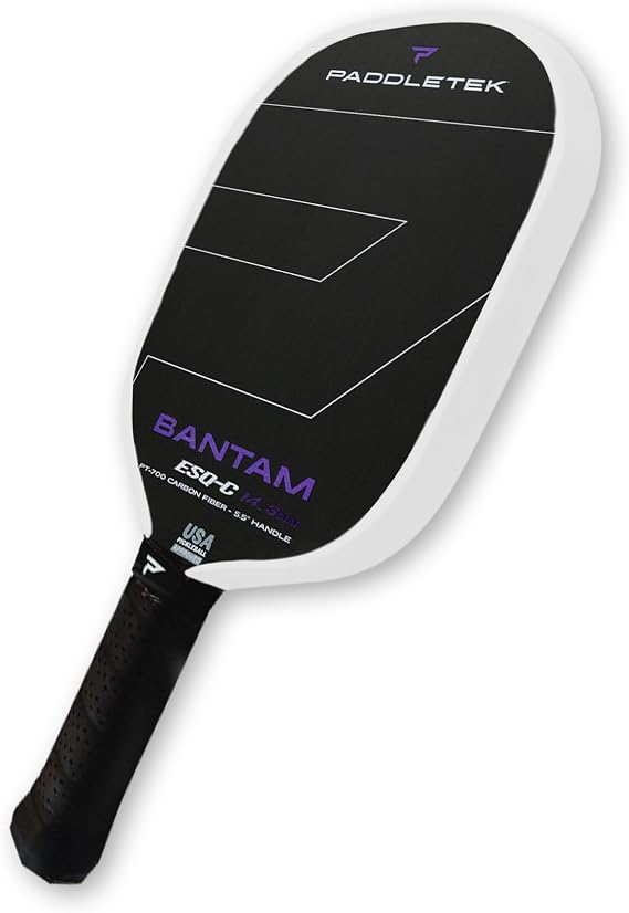 Paddletek Bantam ESQ-C 14.3mm Pickleball Paddle with Polymer Honeycomb Core - Unidirectional RAW Carbon Fiber Pickleball Paddle Torsional Weighting & Performance Grip - USAPA Approved - 5.5" Handle