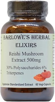 Barlowe's Herbal Elixirs Reishi Mushroom Extract Supplement | Red Reishi | Ganoderma Lucidum |30% Polysaccharides| 6% Triterpenes | 500mg | 60 Veggie Capsules